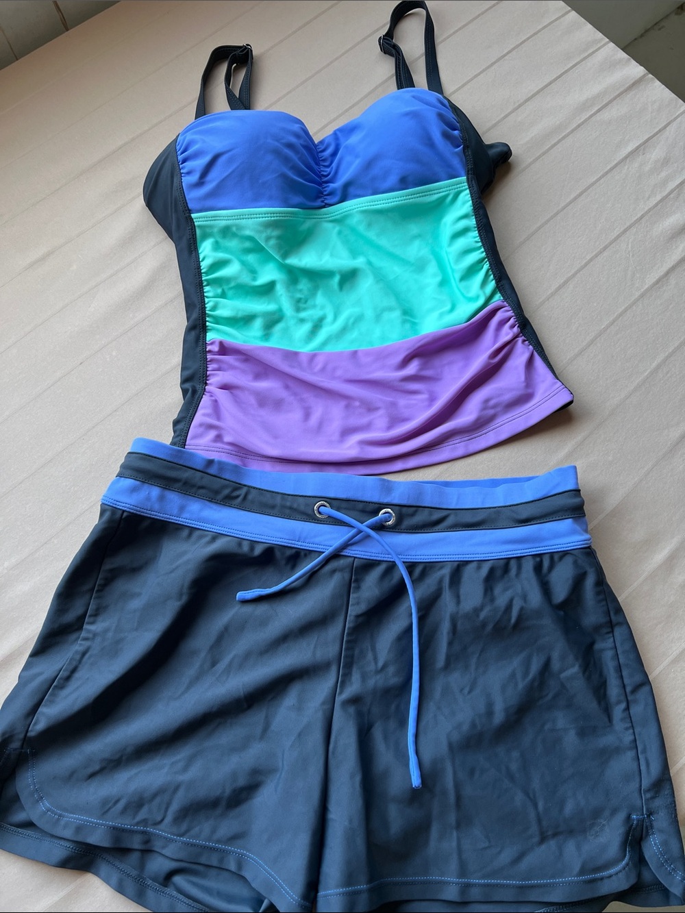 Free Country two piece tankini boy shorts swim suit medium blue purple green
